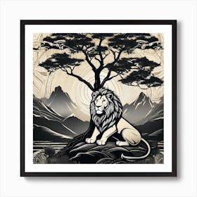 Lion And Tree 5 Art Print