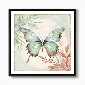 Delicate Moon Night Butterfly, illustrated in intricately layered watercolor and ink on vintage-inspired Wall Art Art Print