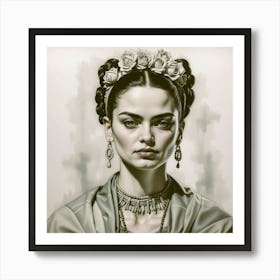 Chalk Painting Of Frida Kahlo Art Print
