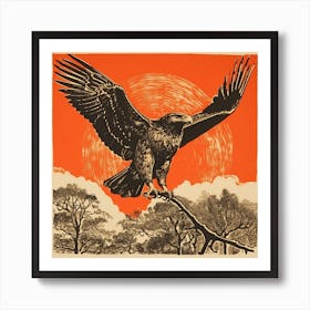 Retro Bird Lithograph Red Tailed Hawk 1 Art Print