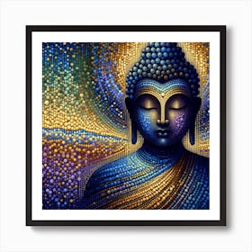 "Tranquil Awakening: Buddha in a Dotscape" - This piece is a serene portrayal of the Buddha, composed entirely of a spectrum of colored dots that come together to form a tranquil visage. The gradient from golden hues to deep blues symbolizes enlightenment, from the earthly to the divine. This pointillist approach adds a unique texture and depth, inviting contemplation and calm. Ideal for spaces dedicated to reflection or meditation, this artwork serves as a focal point for inner peace, blending traditional Buddhist iconography with a modern artistic technique. It’s a beautiful reminder of the path to self-awareness and spiritual awakening, making it a profound addition to any collection. Art Print