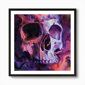 Skull With Purple And Orange Swirls Art Print