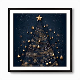 Christmas Tree On Blue Background 3 Art Print