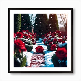 A Fallen Red Rose in the Winter Garden Art Print
