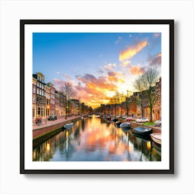 Sunset In Amsterdam Art Print