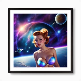 Pinup Girl In Space Art Print