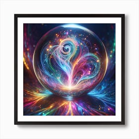 A Crystal Sphere Swirling Mass Of Glowing Light Follows The Rainbow Color Water Inside Of It Art Print