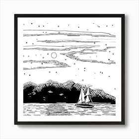 Mountains Nature Sailboat Ship Sea Sail Vessel Sailing Water Yacht Art Print