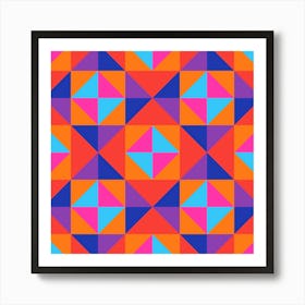 GEOMETRIC SQUARE CHECKERBOARD TILES in Glam 70s Disco Revival Colours Pink Purple Red Orange Blue Art Print