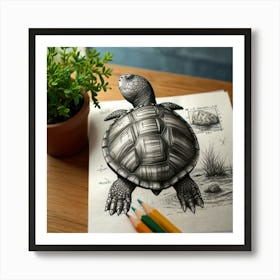 Pencil Drawing Of A Turtle 1 Art Print