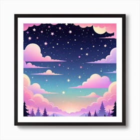 Sky With Twinkling Stars In Pastel Colors Square Composition 155 Art Print