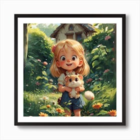 Little Girl Holding Teddy Bear Art Print