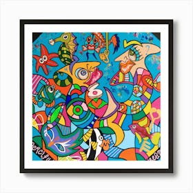 Abstract Figurative / Zodiac Sign Pisces / 40x40cm Art Print