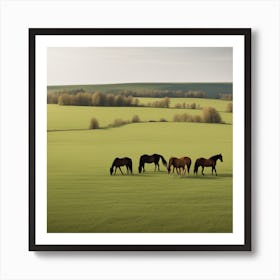 Horses Grazing In A Field 2 Art Print