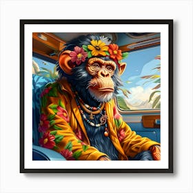 Hippy Chimp's Road Trip Art Print