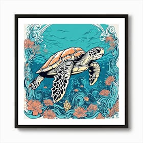 537830 Illustration Of A Sea Turtle Under The Sea, Sea Fl Xl 1024 V1 0 1 Art Print