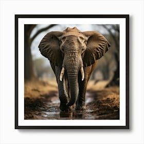 Elephant Walking Through A Puddle Art Print