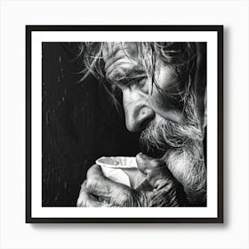 Homeless Man Drinking Coffee Art Print