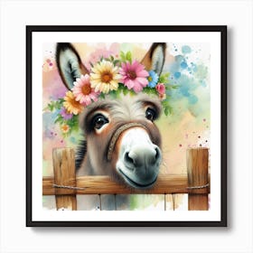 Donkey With Flowers 1 Art Print