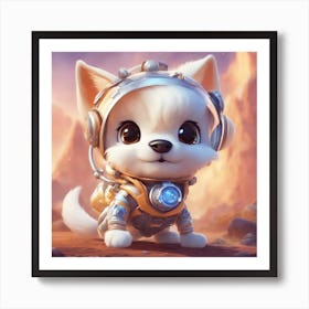 A Super Cute Chibi Zodiac Dog, In The Universe, With Snowwhite Shiny Fur, Happy Smile, Happy Smile, Art Print