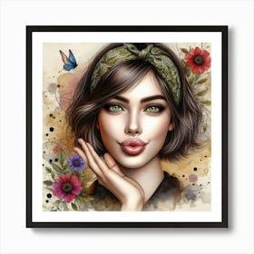 Girl With Flowers 4 Art Print