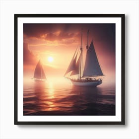 Sailboats At Sunset Art Print