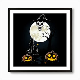 Halloween Witch And Pumpkins Art Print