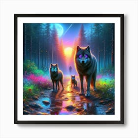 Mystical Forest Wolves Seeking Mushrooms and Crystals 6 Art Print