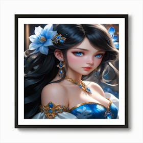 Anime Girl In Blue Dress 1 Art Print