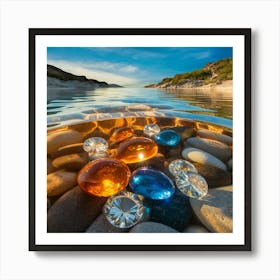 Shimmering Reflections Multicolored Stones Beneath Tranquil Waters (1) Art Print