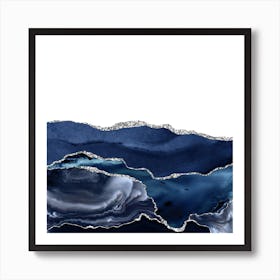 Navy & Silver Agate Texture 07 Art Print