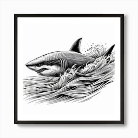 Line Art shark 3 Art Print