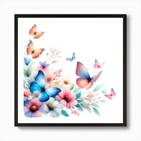 Flowers And Butterflies Art Print