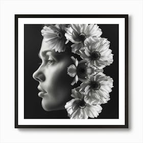 Portrait Of A Woman With Flowers In Her Hair Art Print