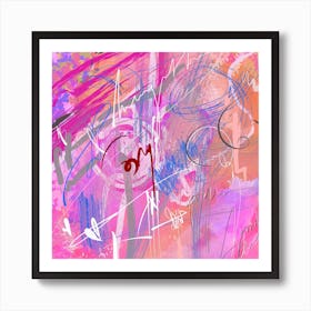 Glory Pink Orange Abstract Oil Painting With White Art Print