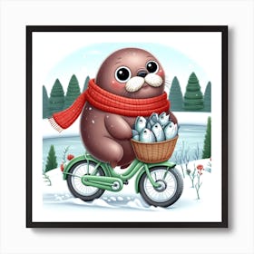 Seal On A Bicycle 4 Art Print
