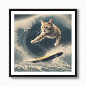 Cat On Surfboard Art Print