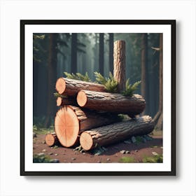 Logs In The Forest Art Print