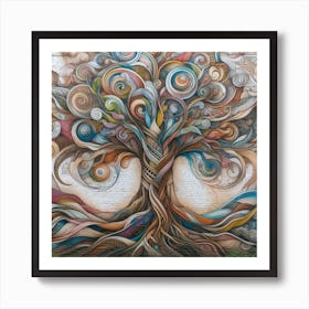 Abstract Tree Mural: This artwork is inspired by the beauty and diversity of trees in nature. The artwork is a large-scale mural, which is a painting or drawing that covers a wall or ceiling. The artwork uses abstract shapes and colors to create a dynamic and harmonious composition of different types of trees. The artwork also has a sense of depth and perspective, giving the impression of a forest landscape. This artwork is ideal for anyone who loves nature and art, and it can be placed in a hallway, library, or garden. 1 Art Print