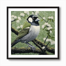 Ohara Koson Inspired Bird Painting Sparrow 2 Square Art Print