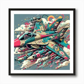 F-16 Fighter Jet Plane Colorful Graffiti Style Art Print