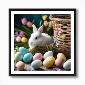 Easter Bunny With Basket Of Eggs 1 Art Print