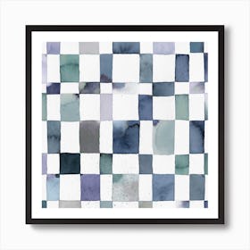 Watercolor Checker Indigo Square Art Print