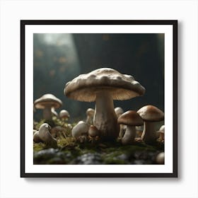 Mushrooms On Moss Art Print