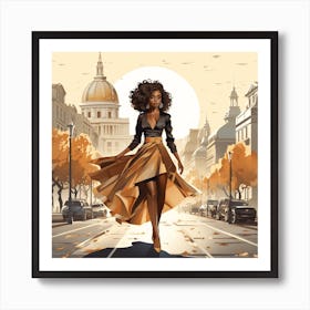 Afro-American Woman Walking In The City Art Print