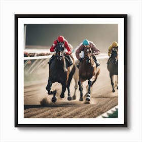 Jockeys Racing At The Racetrack 4 Poster