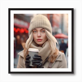 Portrait Of A Woman Holding A Coffee Art Print