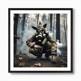 Gas Mask In The Forest Art Print