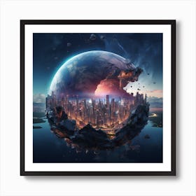 Igiracer Broken In Half Planet With Amazing City Inside 1 Art Print