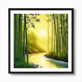 A Stream In A Bamboo Forest At Sun Rise Square Composition 132 Art Print